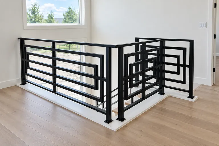 Black steel stair railing with clean geometric lines